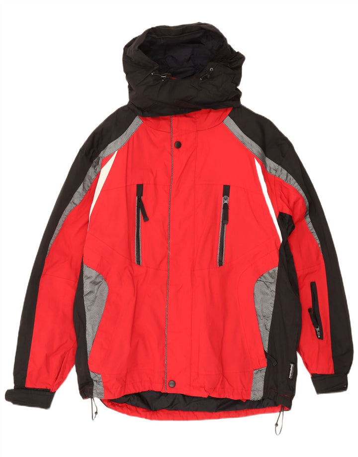 VINTAGE Herren-Skijacke mit Kapuze, UK 38, mittelrotes Colourblock-Polyamid