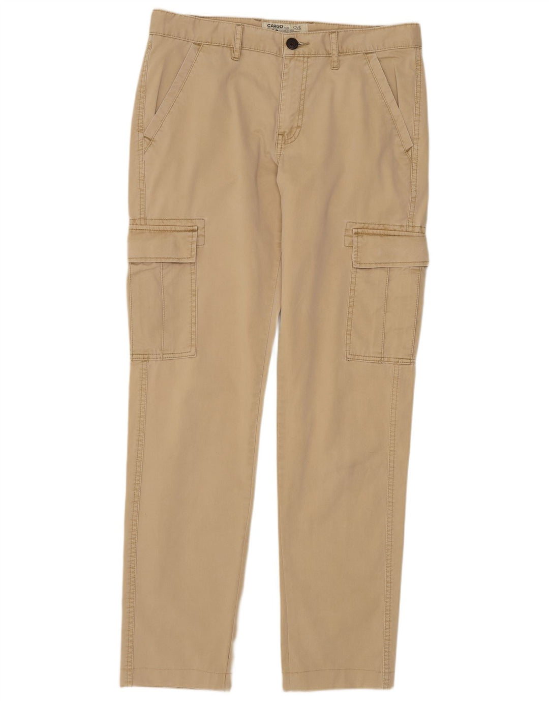 OVS Mens Slim Cargo Trousers IT 48 Medium W34 L32 Beige Cotton
