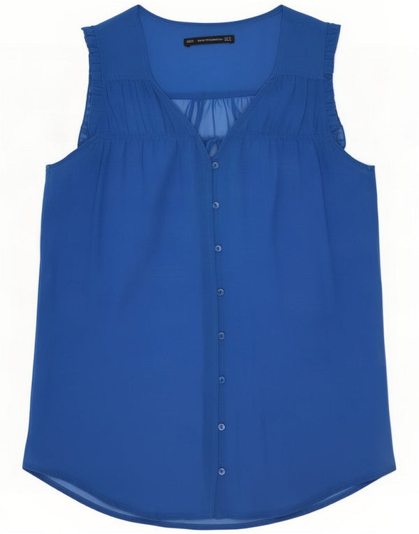 Zara Femei Trafaluc Bluză fără mâneci cămașă UK 14 Medium Blue Poliester