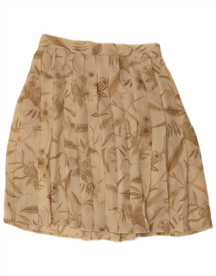 VINTAGE Kvinder plisseret A-linje nederdel Medium W28 Beige Floral Polyester