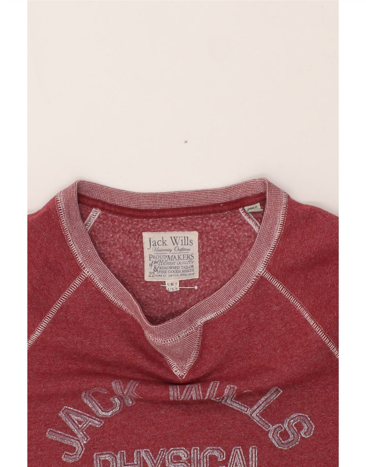 JACK WILLS Womens Graphic Sweatshirt Jumper UK 8 Small Red Cotton Vintage Jack Wills and Second-Hand Jack Wills from Messina Hembry 