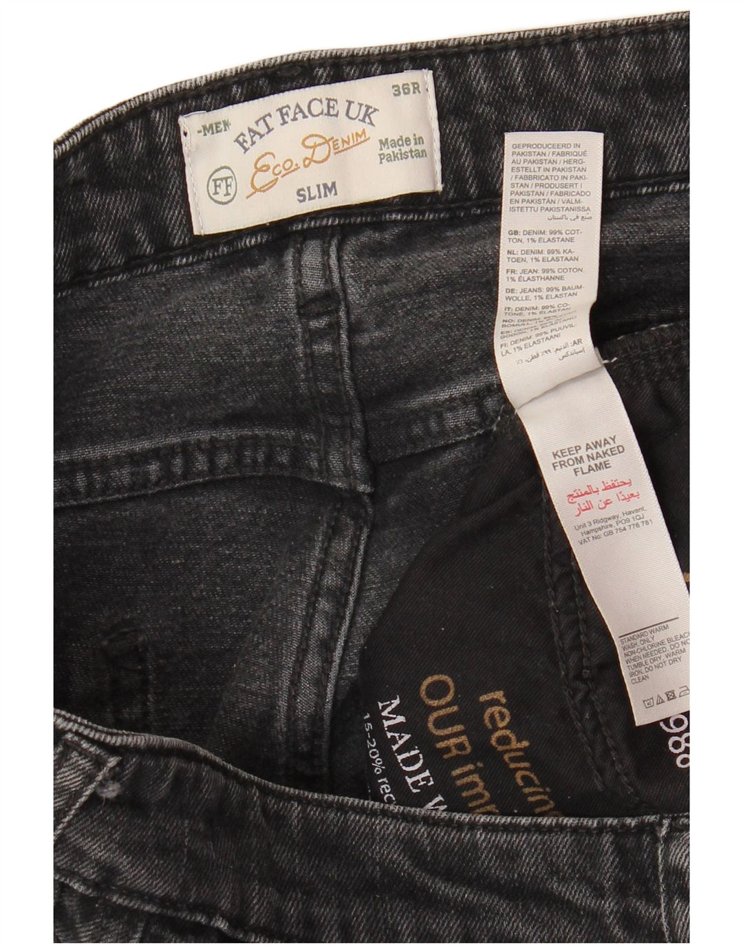 FAT FACE Mens Slim Jeans W36 L31 Grey Cotton