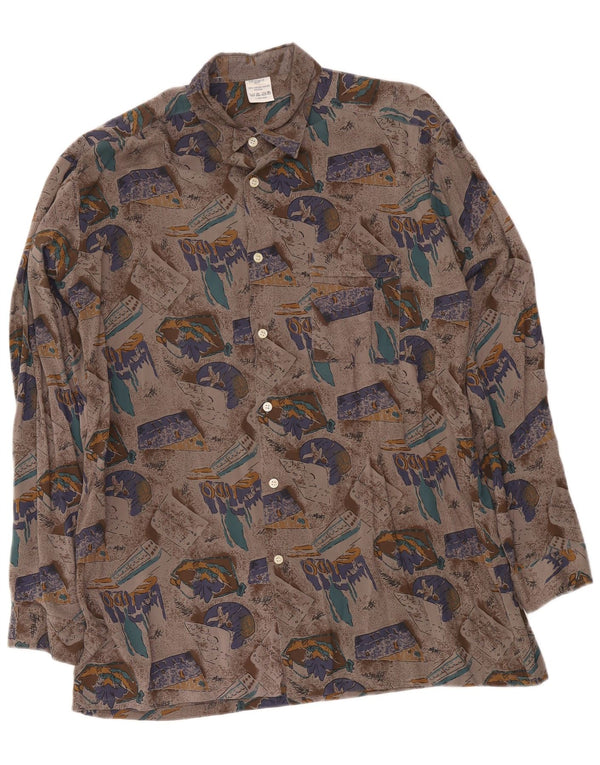 Camicia vintage da uomo con motivo astratto taglia 41/42 grande in viscosa grigia