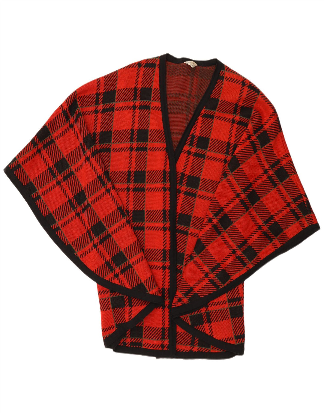 Vintage Womens Cape Cardigan Sweater One Size Red Check Wool