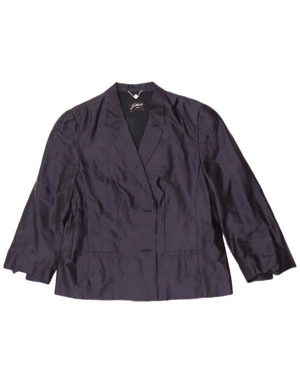 Jaqueta blazer feminina manga 3/4 Gattinoni Reino Unido 20 2XL seda azul marinho