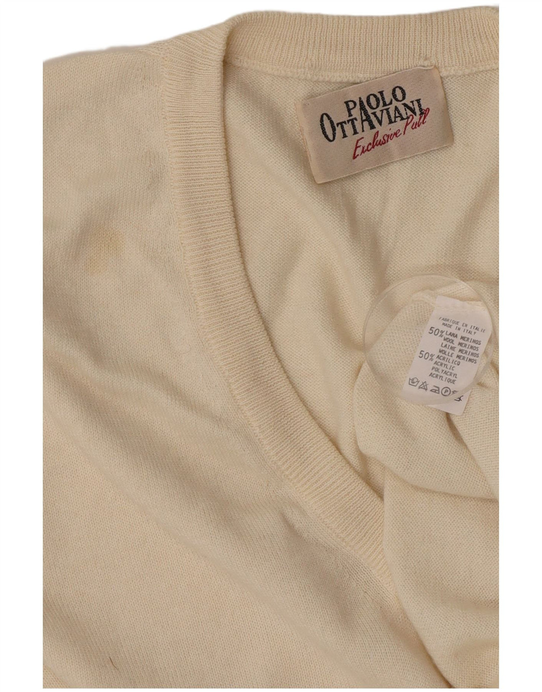 Paolo Ottaviani Mens Vest Tank Top Medium Beige Merino Wool