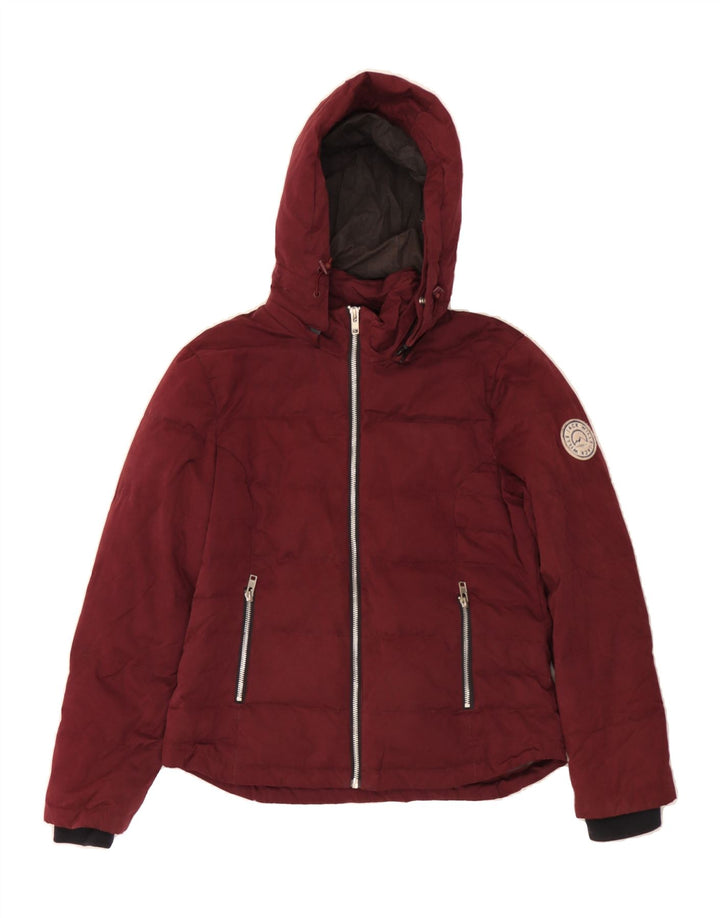 JACK WILLS Womens Oversized Hooded Padded Jacket UK 10 Small  Burgundy Vintage Jack Wills and Second-Hand Jack Wills from Messina Hembry 