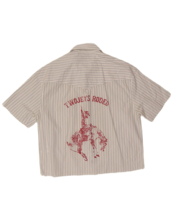Zara Mens Graphic Short Sleeve Shirt Medium White Striped Cotton