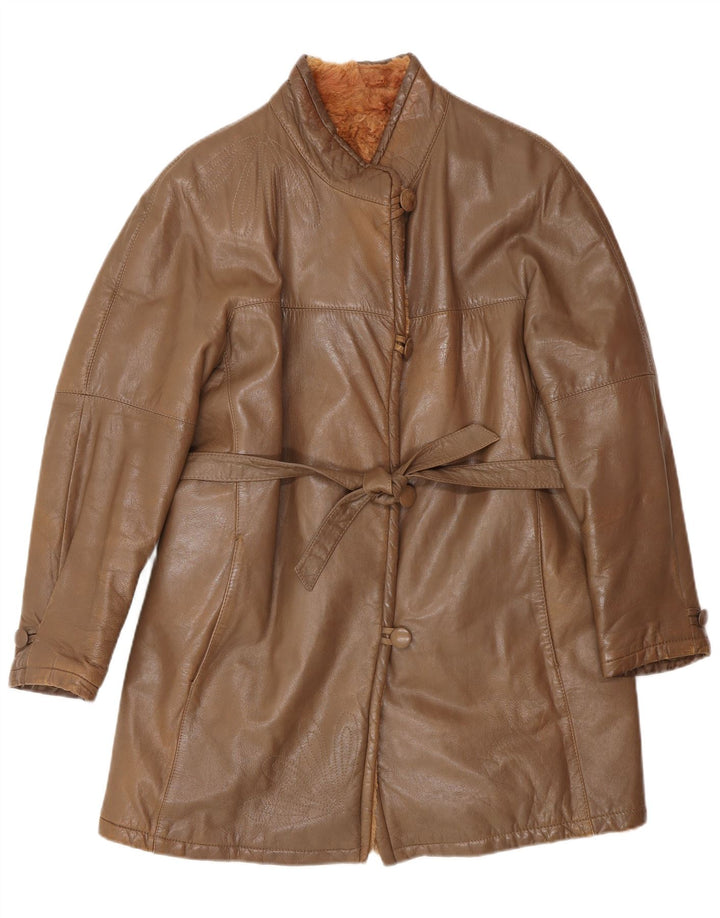 Vintage Womens Leather Coat UK 14 Medium Brown Leather
