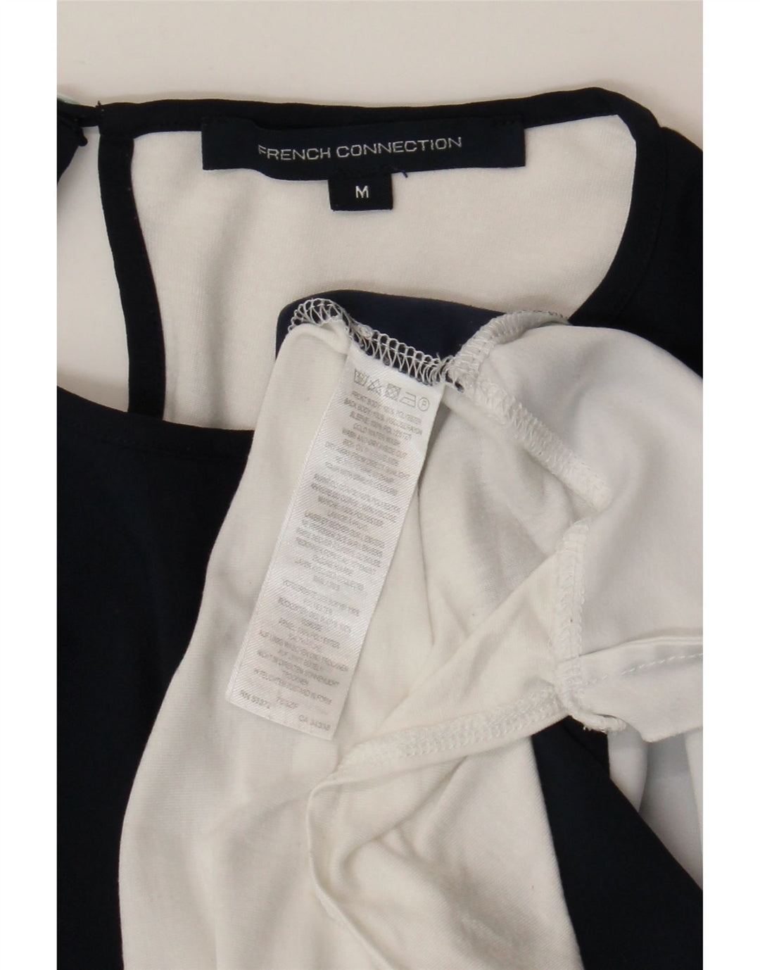 French Connection Dame T-Shirt Top UK 14 Medium Navy Blue Colourblock