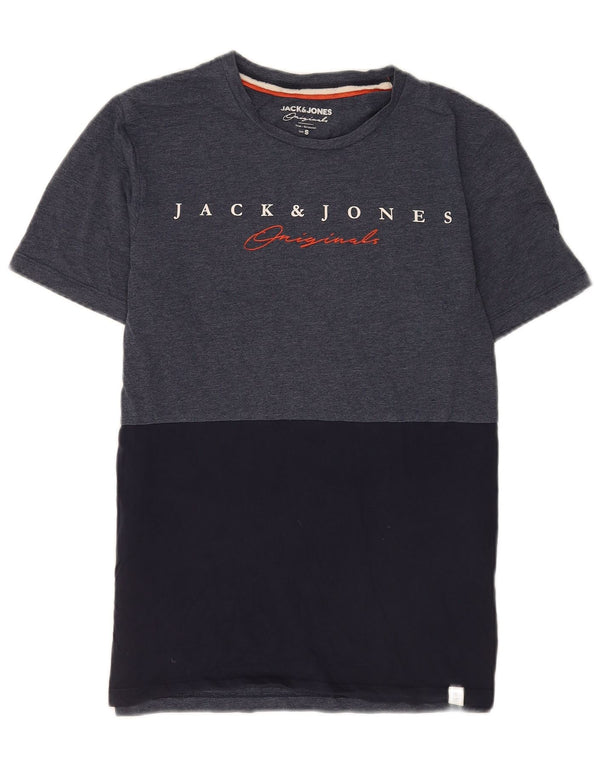 Camiseta masculina com estampa regular Jack & Jones, pequeno bloco colorido azul marinho