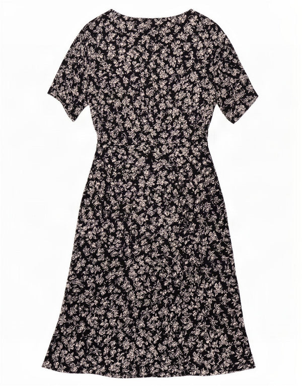 Marks & Spencer Robe trapèze pour femme UK 44 Grande viscose florale bleu marine