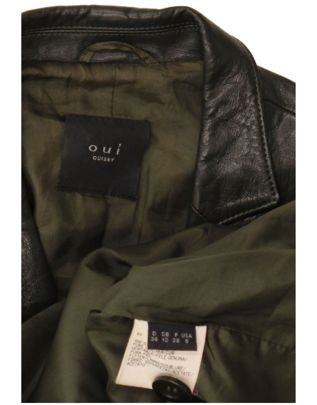 Oui Womens 3 Button Leather Blazer Jacket UK 10 Small Khaki Leather