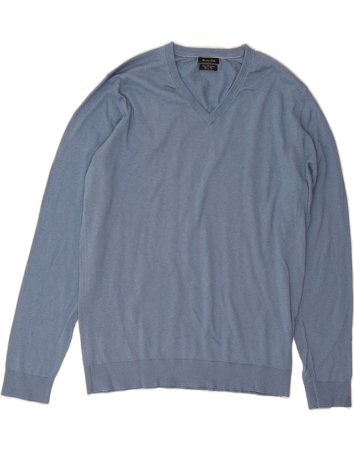 MASSIMO DUTTI Mens V-Neck Jumper Sweater Large Blue Cotton Vintage Massimo Dutti and Second-Hand Massimo Dutti from Messina Hembry 