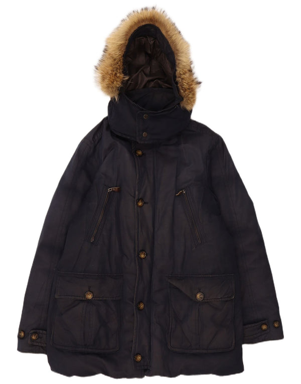 Henry Cottons Abrigo acolchado con capucha para hombre IT 50 Large Azul marino Algodón