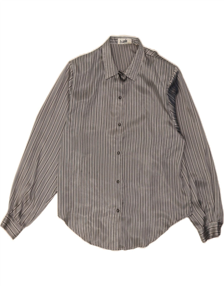 VINTAGE Womens Shirt Blouse UK 16 Large Grey Striped Vintage Vintage and Second-Hand Vintage from Messina Hembry 