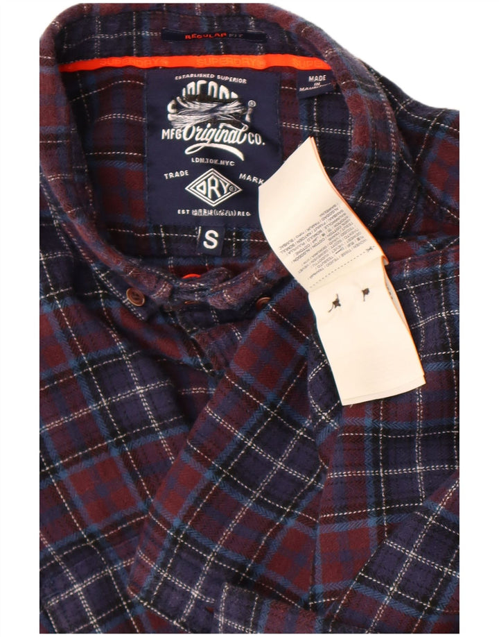Superdry Mens Regular Fit Flannel Shirt Small Navy Blue Check Cotton