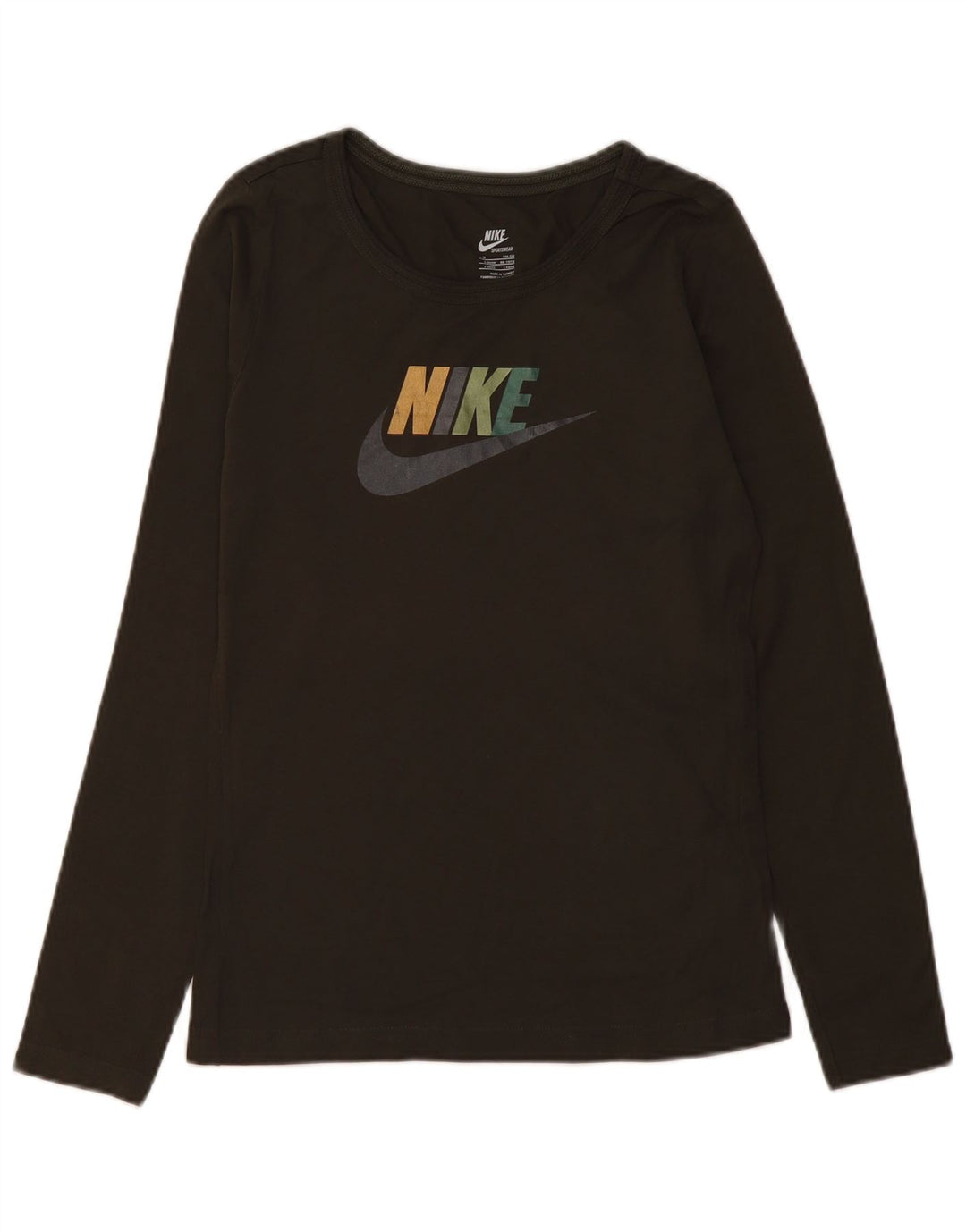 Nike Dame Grafisk Top Langærmet UK 10/12 Medium Khaki Bomuld