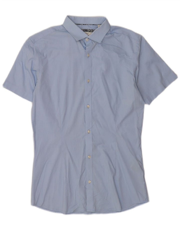 Jack & Jones Mens Short Sleeve Shirt Size 40 Medium Blue Cotton