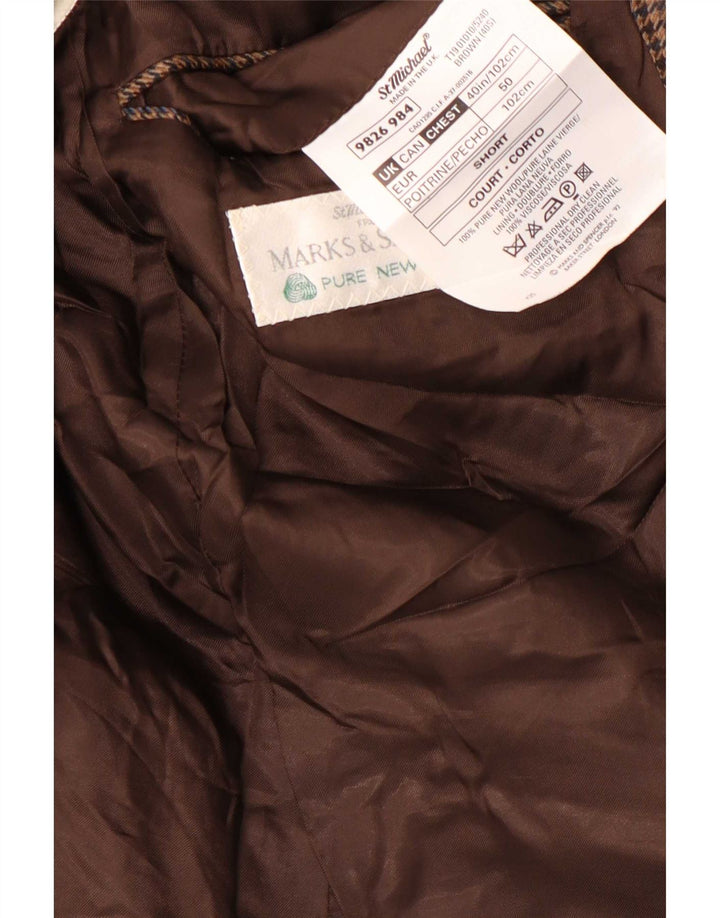 Marks & Spencer Mens Short Blazer Jacket UK 40 Medium Brown Houndstooth