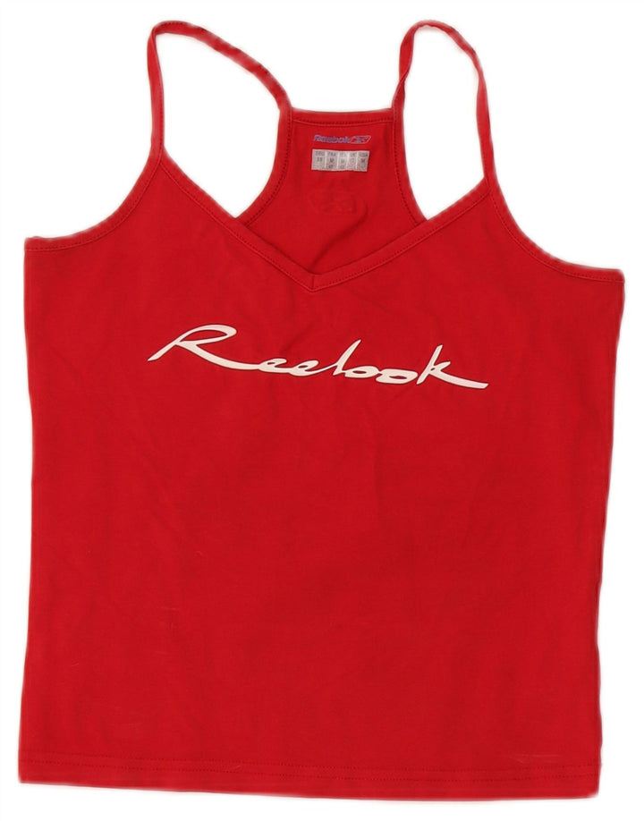 Reebok Dame Grafisk Crop Cami Top UK 12 Medium Rød Bomuld