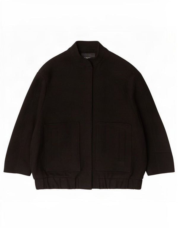 Zara Veste bomber surdimensionnée pour femme UK 10 Petite laine noire