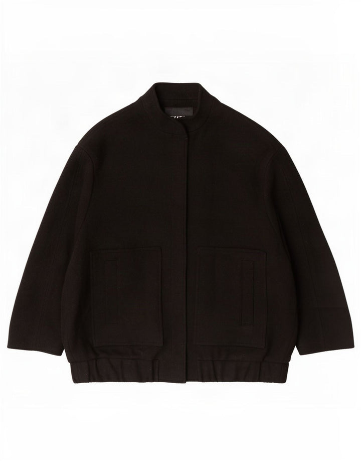 Zara Veste bomber surdimensionnée pour femme UK 10 Petite laine noire