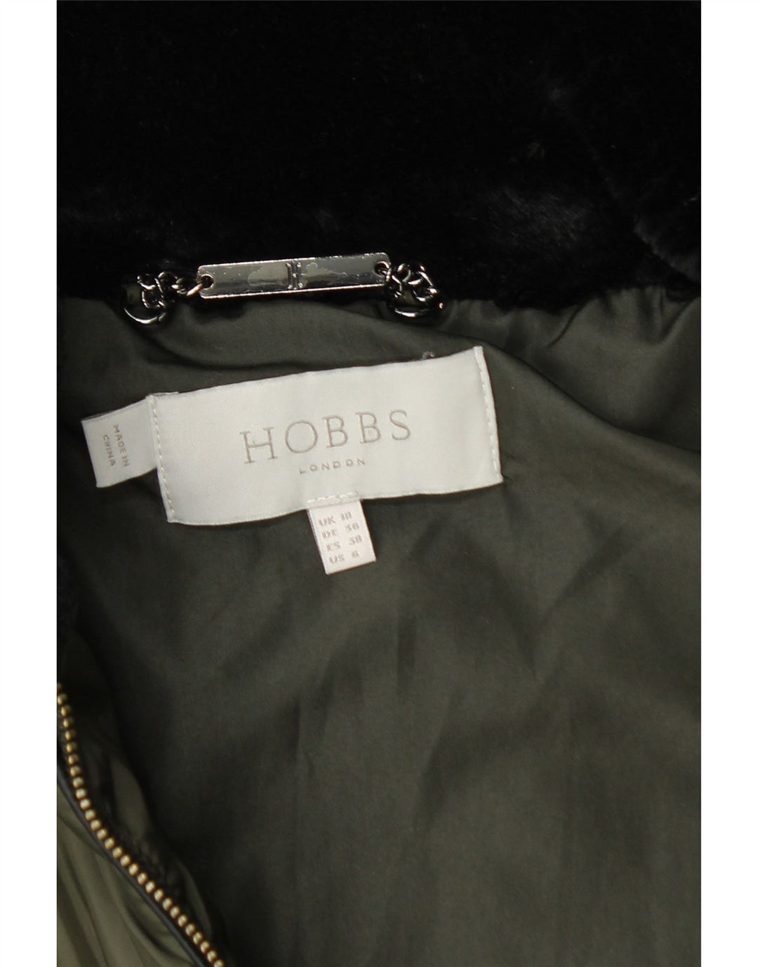 HOBBS Polstret hættejakke til kvinder UK 10 Small Khaki Polyester
