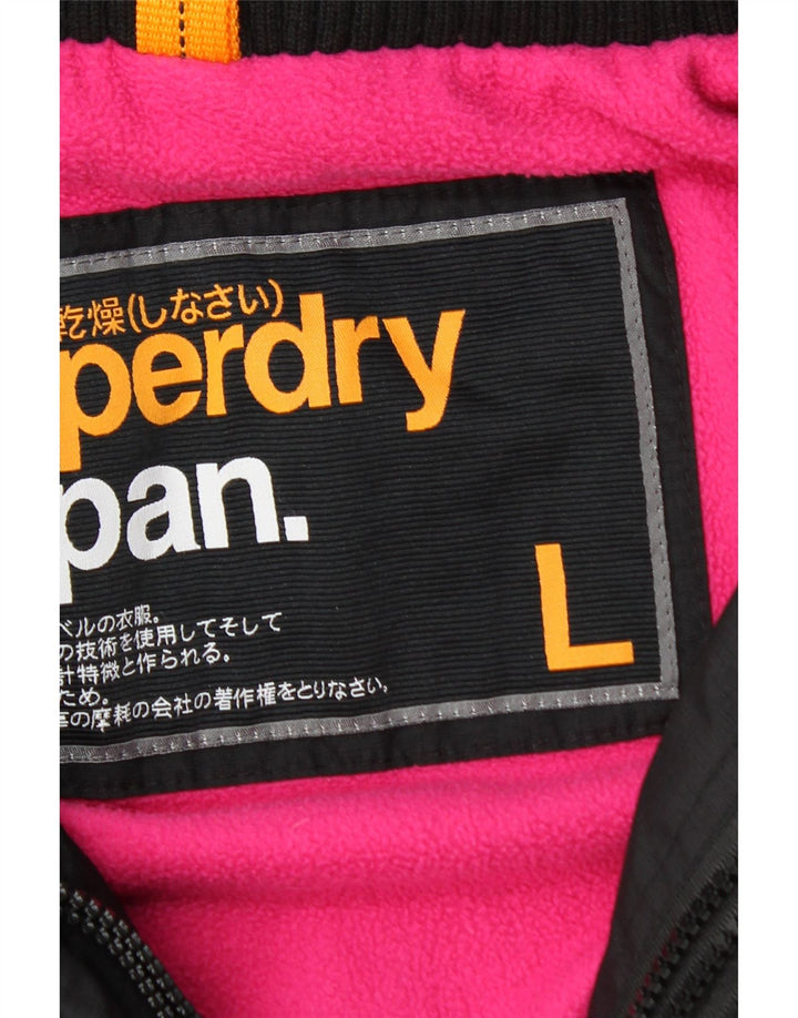Superdry Womens Hooded Windbreaker Jacket UK 14 Large Black Nylon