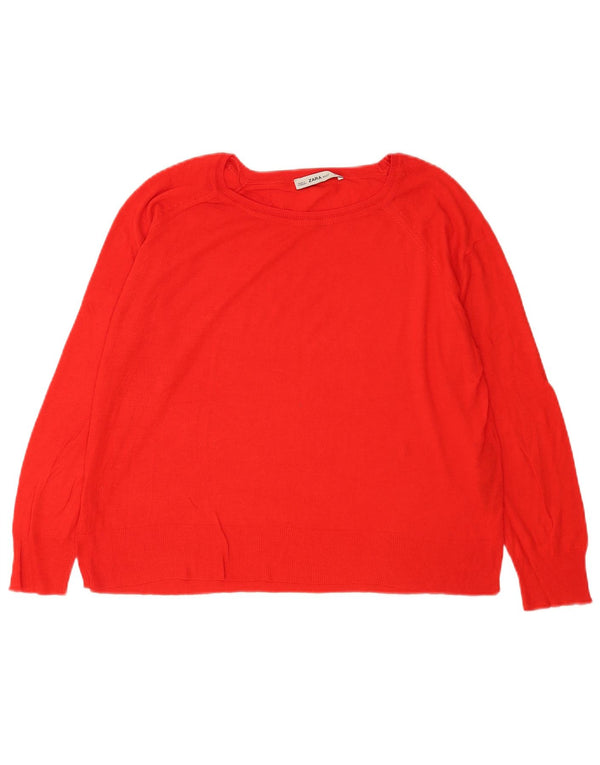 Zara Pull col bateau pour femme UK 16 Large Orange Viscose