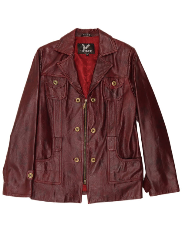 veste en cuir femme vintage UK 26 5XL Bourgogne
