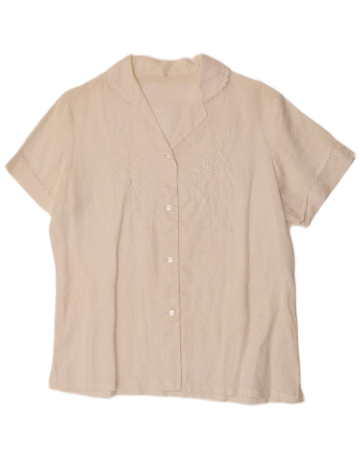 Vintage Womens Short Sleeve Shirt Blouse EU 38 Medium Off White