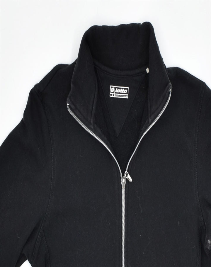 LOTTO Womens Oversized Tracksuit Top Jacket UK 10 Small Black Cotton | Vintage | Thrift | Second-Hand | Used Clothing | Messina Hembry 