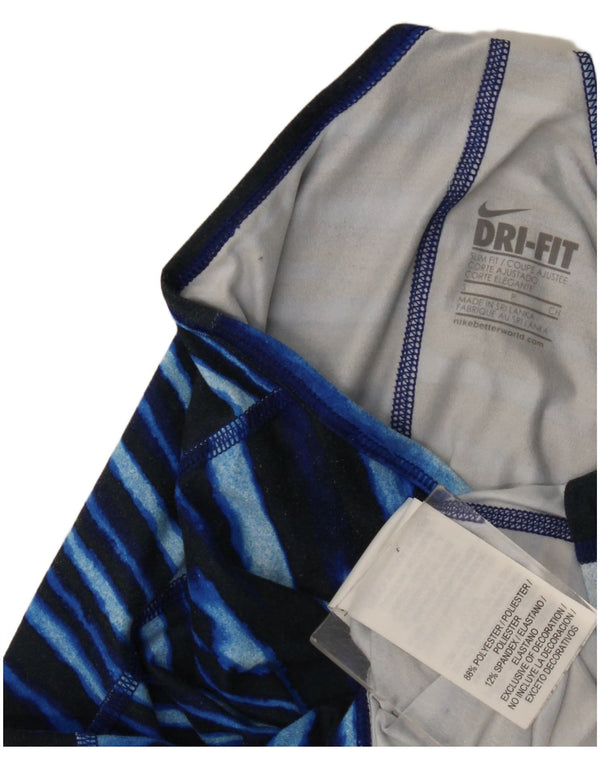 Nike Womens Dri Fit Slim Fit Vest Top UK 8 Small Blue Striped Polyester