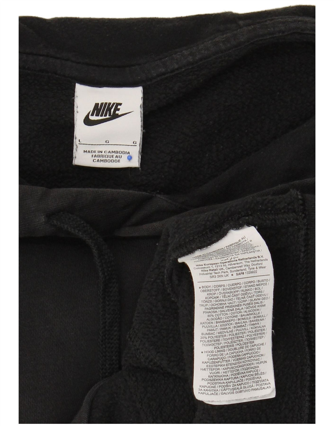 NIKE Mens Hoodie Jumper Large Black Cotton
