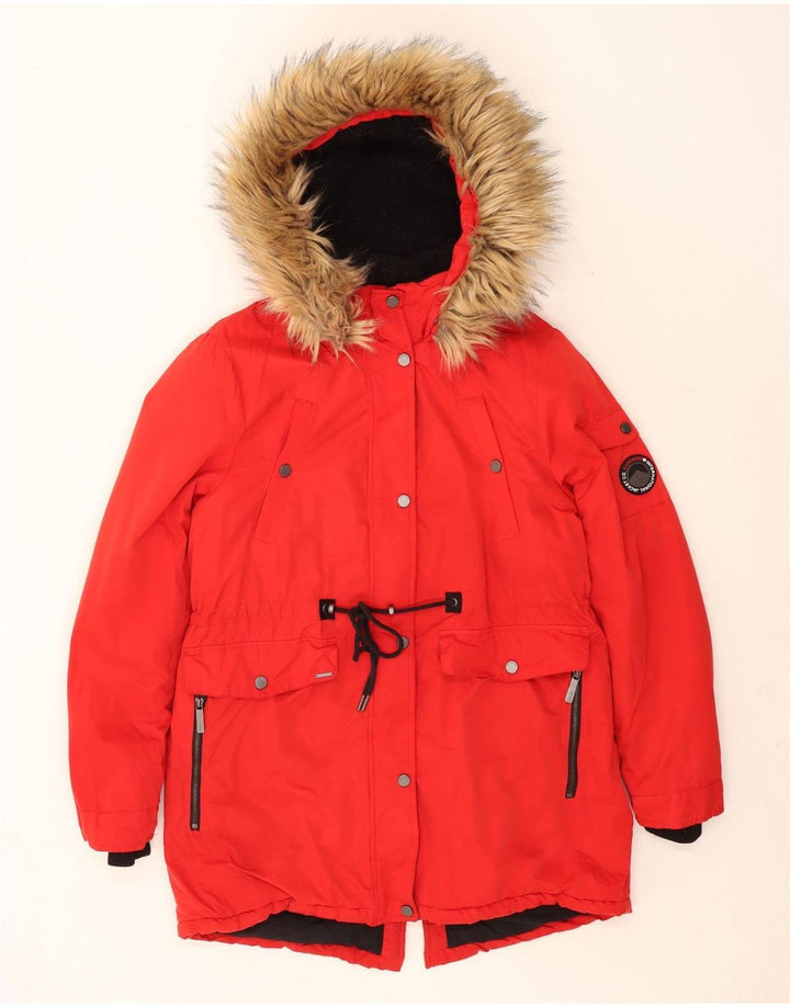 Superdry Womens Hooded Parka Jacket UK 14 Large Red Polyester