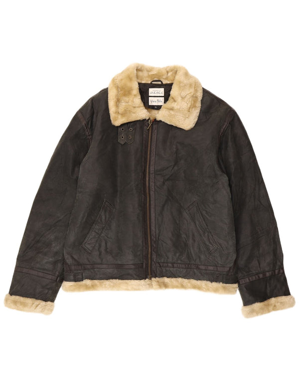 Quebec Mens Shearling Jacket UK 42 XL Black Leather
