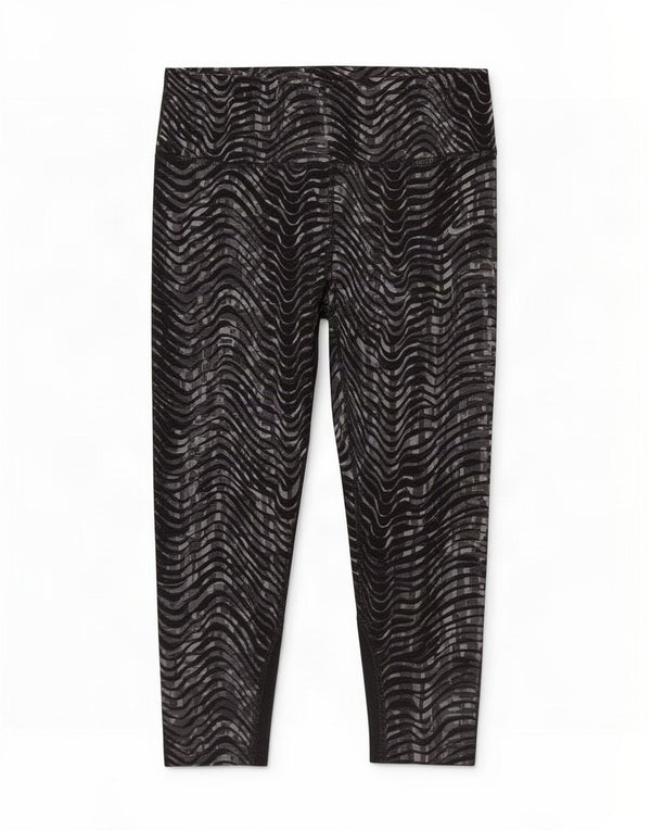 Nike Dame Dri Fit abstrakt mønster Capri Leggings UK 8 Small Black Nylon