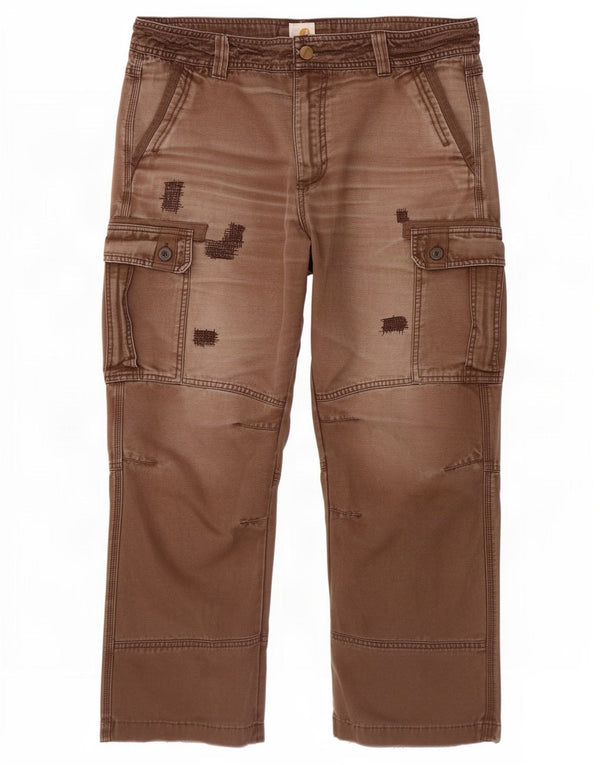 Carhartt Mens Crop Pantalones Cargo Rectos W36 L26 Marrón