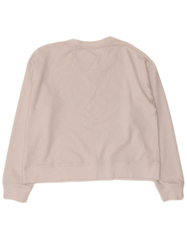 Dkny Womens Crop Graphic Sweatshirt Jumper UK 14 Medium White Cotton
