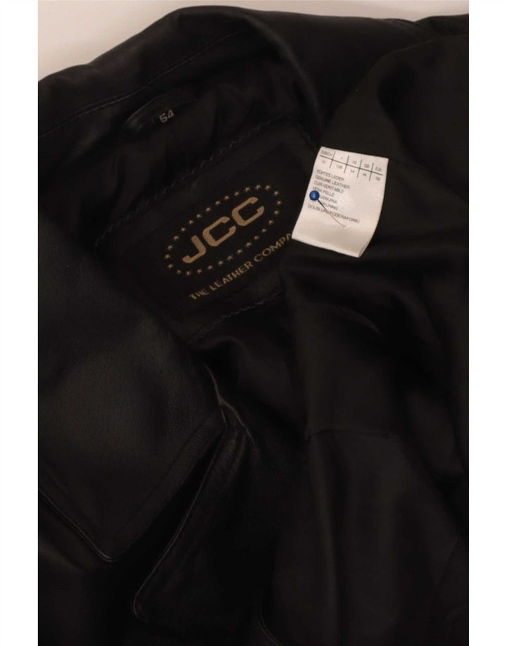 Мужское двубортное кожаное пальто JCC UK 44 2XL, черное