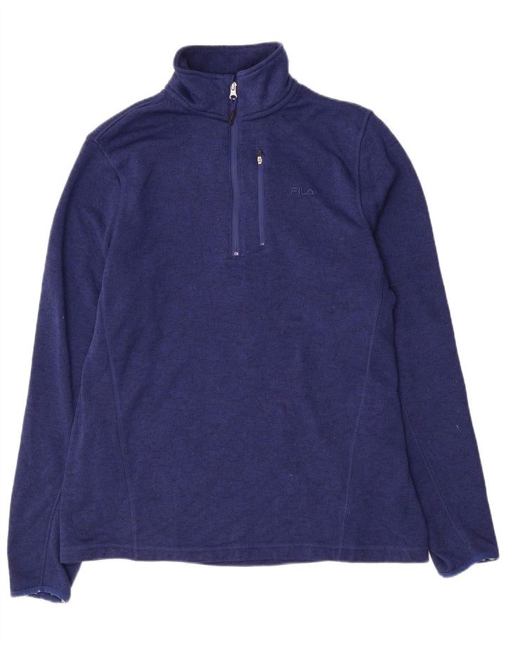 FILA Mens Zip Neck Sweatshirt Jumper Large Navy Blue Polyester