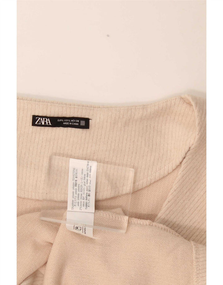 Camicetta a maniche lunghe da donna Zara UK 14 Large Beige Poliestere