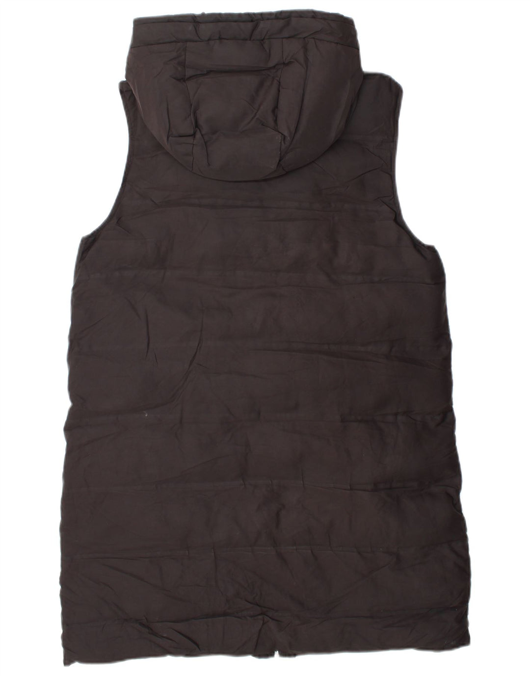 Zara Gilet rembourré à capuche long pour femme UK 14 Medium Noir Polyester