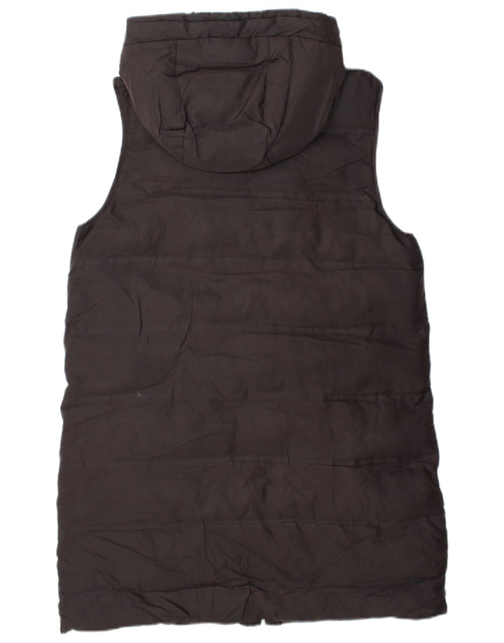 Zara Gilet rembourré à capuche long pour femme UK 14 Medium Noir Polyester