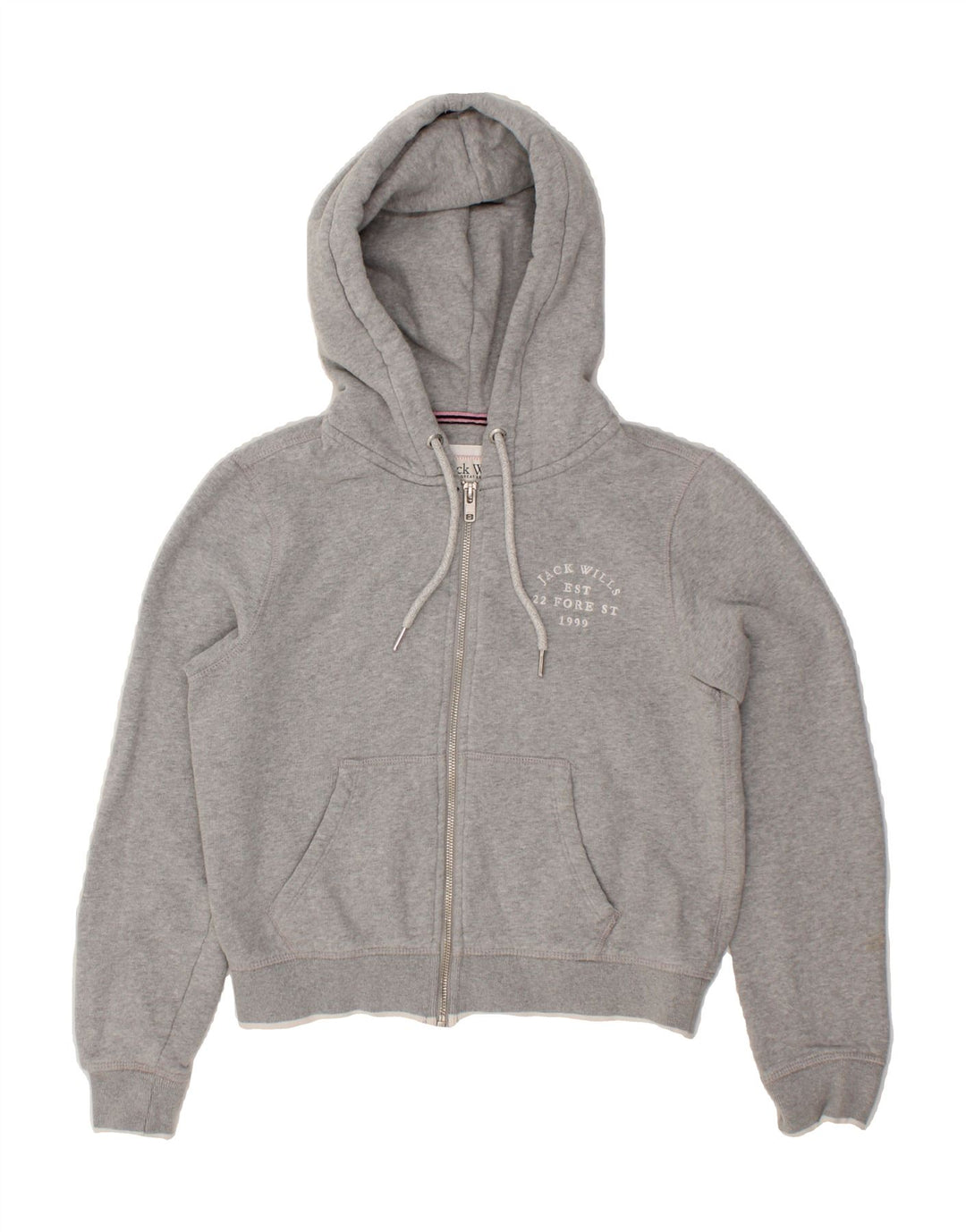 JACK WILLS Womens Zip Hoodie Sweater UK 6 XS Grey Cotton Vintage Jack Wills and Second-Hand Jack Wills from Messina Hembry 