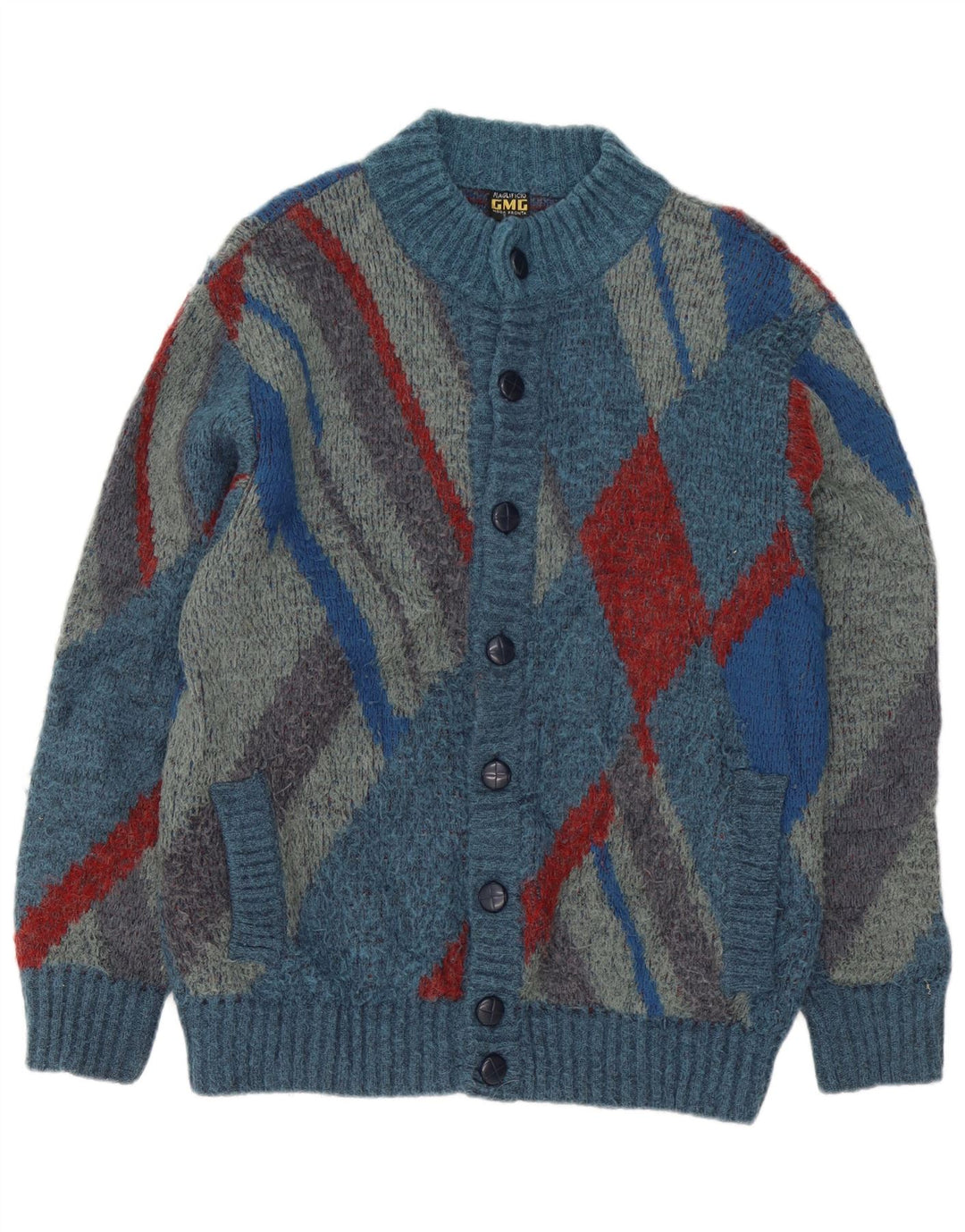 Maglificio Mens Cardigan Sweater IT 48 Medium Blue Geometric Acrylic