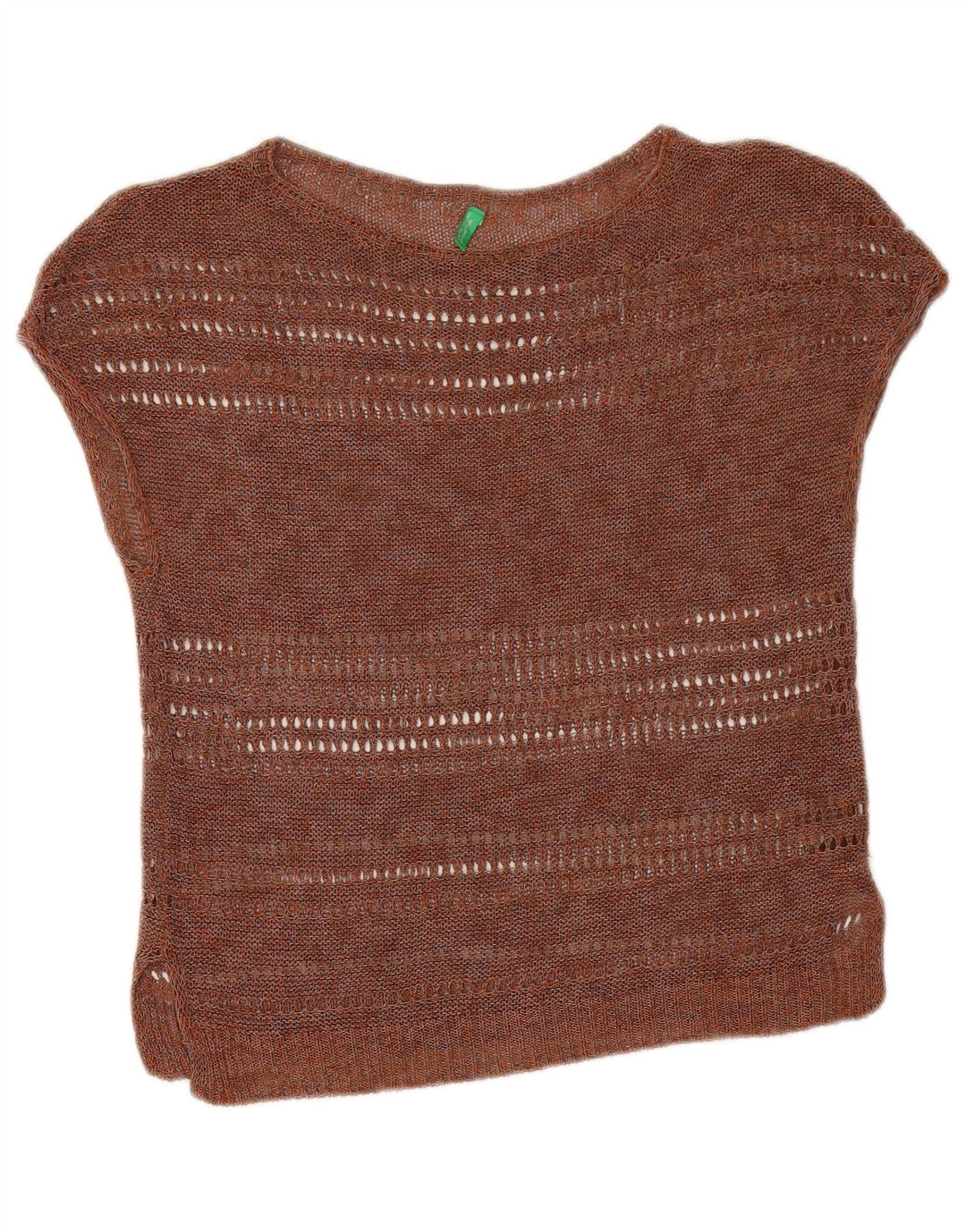 Benetton Womens Crop Knit Bluse Top UK 12 Medium Brown