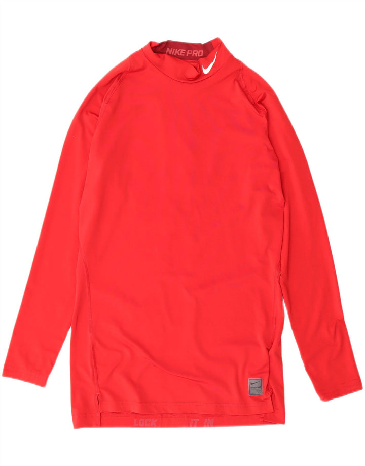 NIKE Womens Dri Fit Top Long Sleeve UK 14 Large Red Polyester