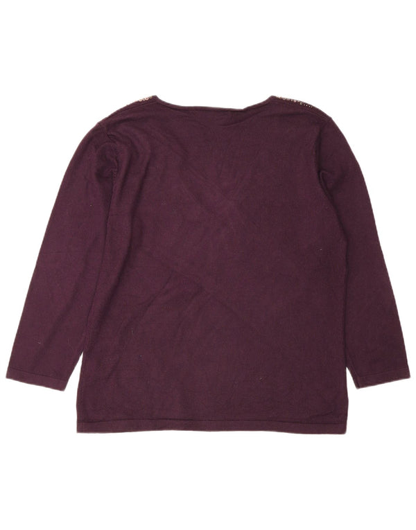 Marks & Spencer Womens V-Neck Jumper Sweater UK 16 Large Burgundy Viscose